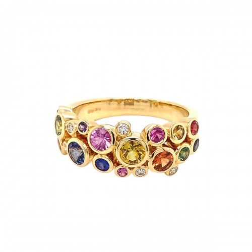 1.80ct Multi Coloured Sapphire & Diamond Bubble Ring | Cry For The Moon