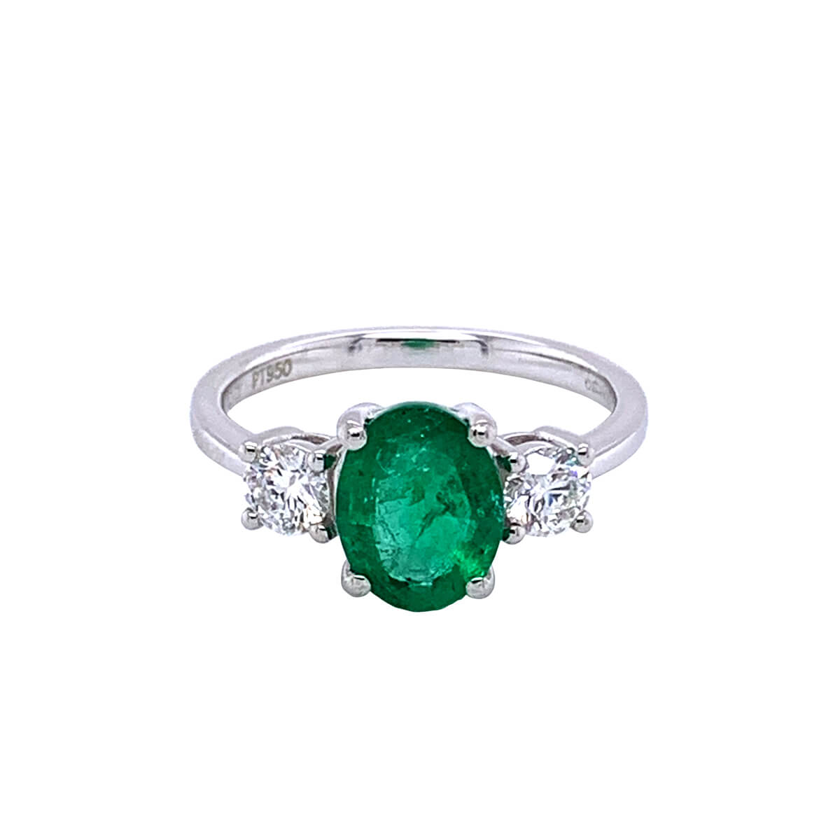 1.64ct Oval Cut Emerald & Diamond Trilogy Ring | Cry For The Moon