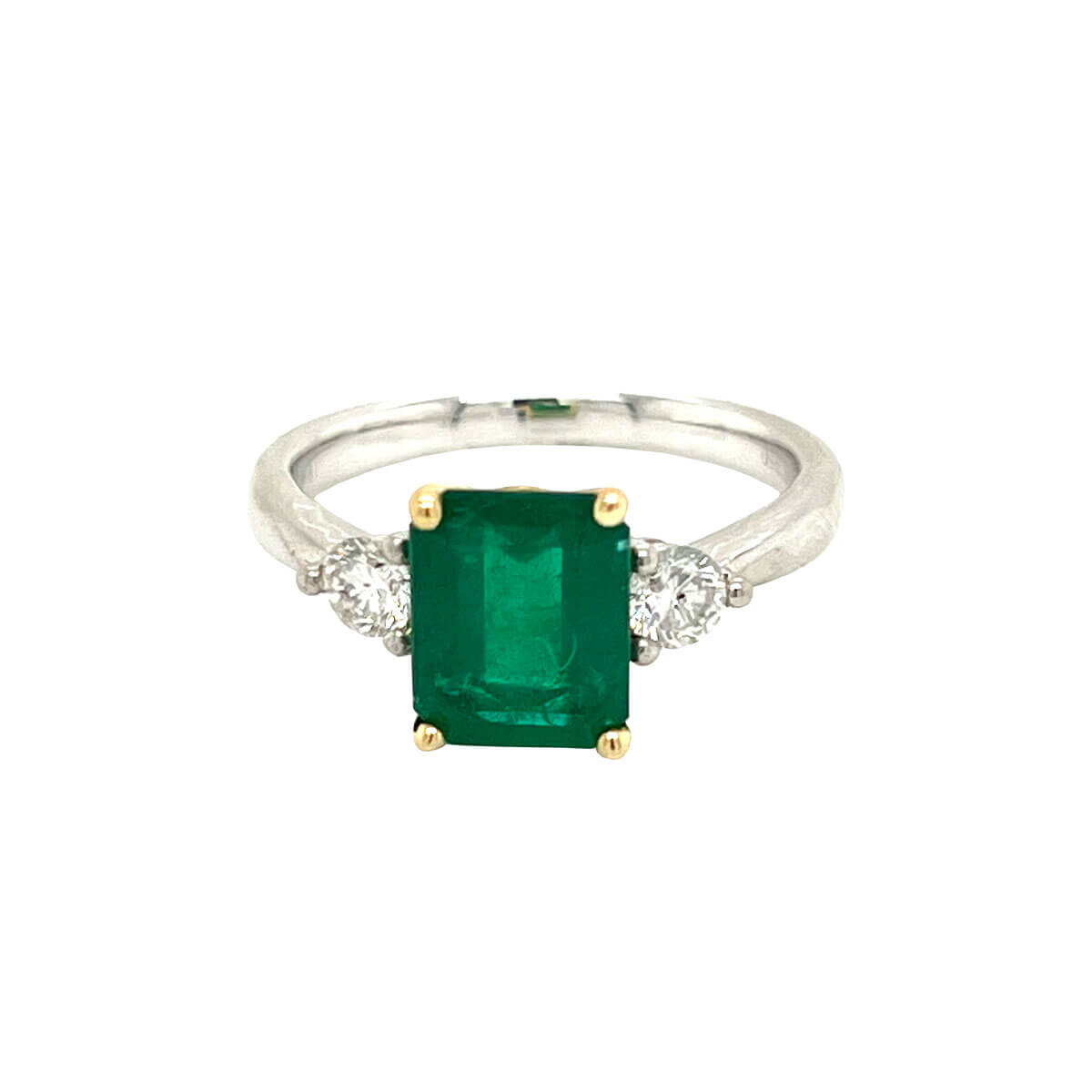 1.90ct Emerald Cut Emerald & Round Brilliant Cut Diamond Trilogy Ring ...