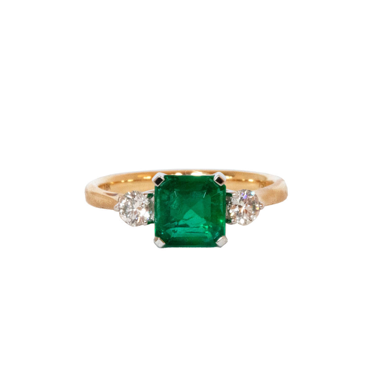 1.36ct Emerald Cut Emerald & Round Brilliant Cut Diamond Trilogy Ring ...