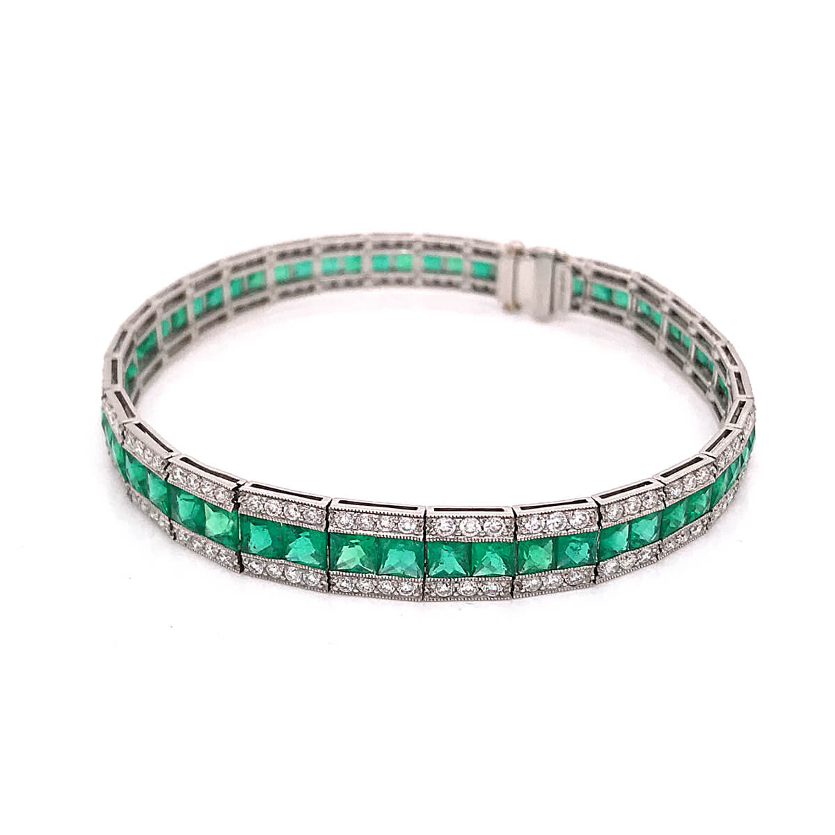 9.57ct Square Cut Emerald & Round Brilliant Cut Diamond Bracelet | Cry ...